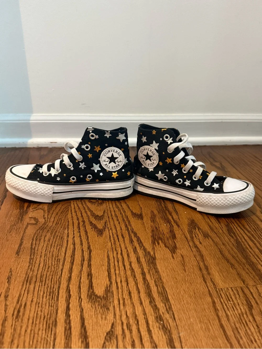 Converse Youth Chuck Taylor All Star Platform Lift Star Sparkle Black White 12